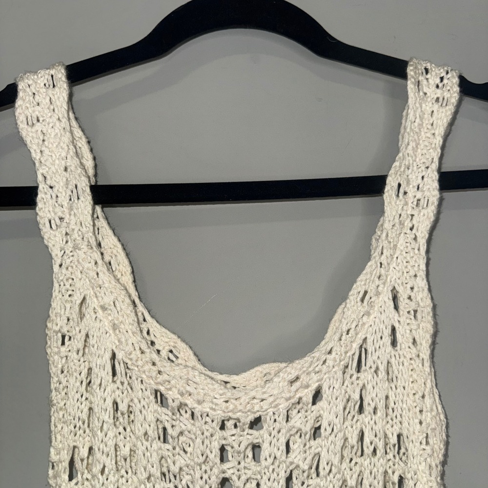 Unbranded Ivory Crochet Open Knit Tank Top Ruffle Hem Sleeveless Boho Cream - Picture 3 of 4